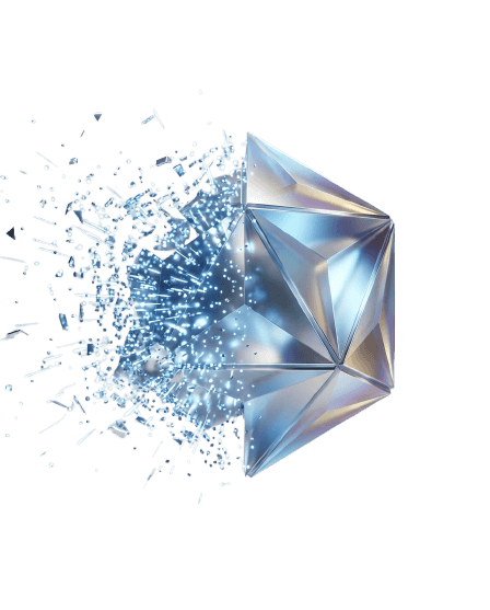 Abstract crystal materializing from data particles — vision becoming reality